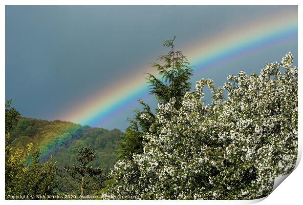 Partial Rainbow over Trees above Talybont Valley Print by Nick Jenkins
