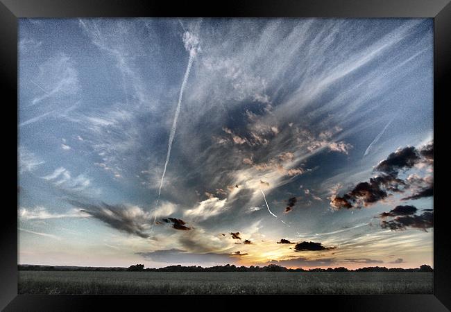 Sunset Clouds & Contrails Framed Print by peter tachauer