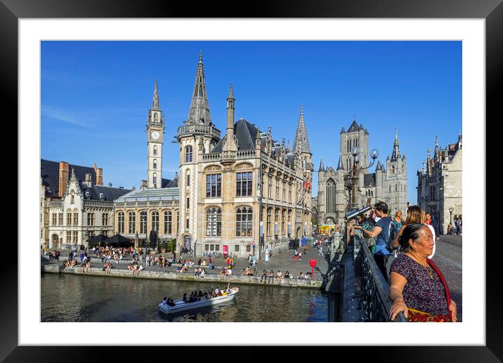 Tourists in the City Ghent, Flanders, Belgium Framed Mounted Print by Arterra 