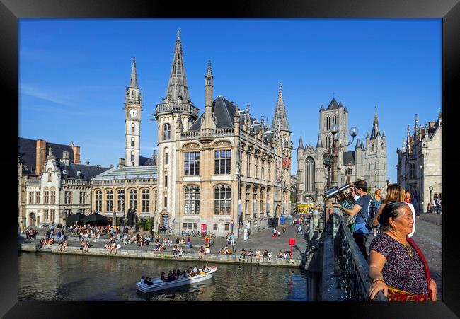 Tourists in the City Ghent, Flanders, Belgium Framed Print by Arterra 
