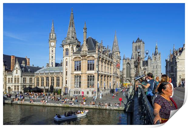 Tourists in the City Ghent, Flanders, Belgium Print by Arterra 