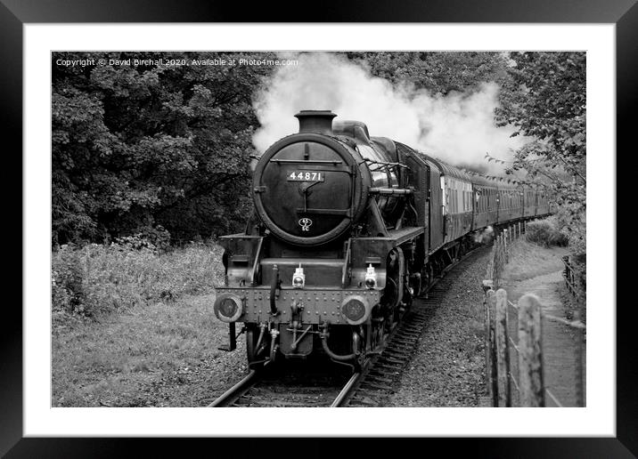 Steam locomotive 44871 in black and white. Framed Mounted Print by David Birchall