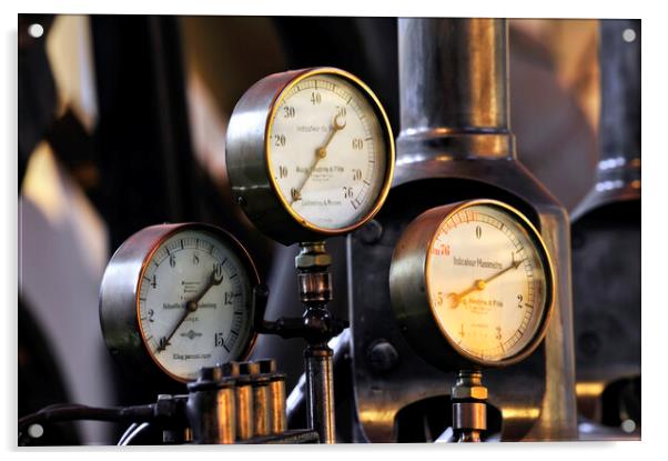 Vintage Pressure Gauges of Steam Engine Acrylic by Arterra 