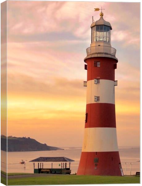 Smeaton’s Tower on Plymouth Hoe  sunset  Canvas Print by Beryl Curran