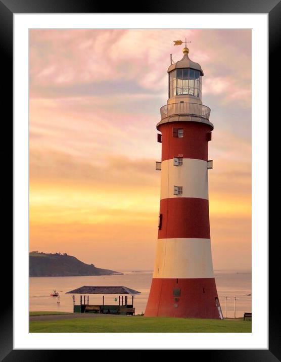 Smeaton’s Tower on Plymouth Hoe  sunset  Framed Mounted Print by Beryl Curran
