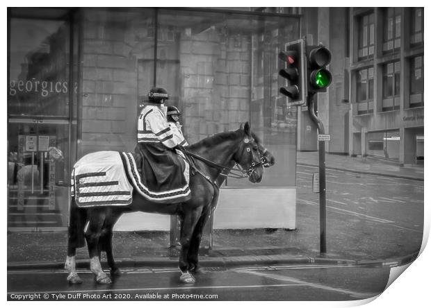 Police Horses At Glasgow Traffic Lights (Spot colo Print by Tylie Duff Photo Art