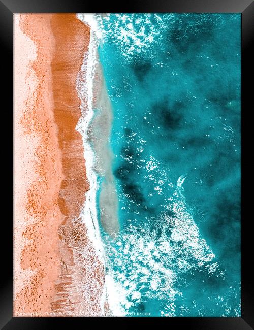 Coastal Print, Summer Beach, Ocean Waves Aerial, Aerial Beach Coastal Print, Aerial Ocean Print, Art Print Framed Print by Radu Bercan
