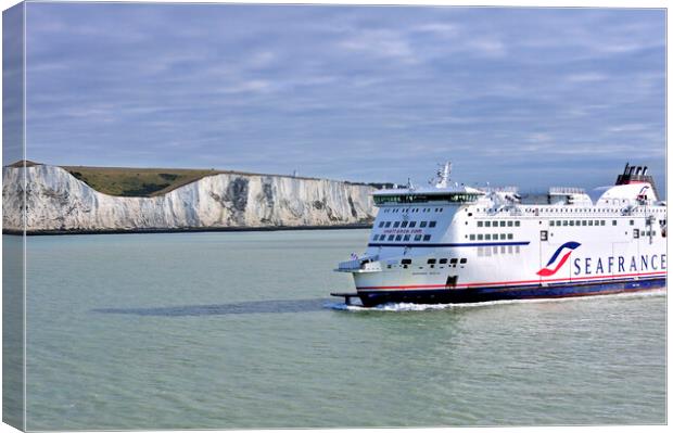 White Cliffs of Dover and Seafrance Ferry Boat Canvas Print by Arterra 
