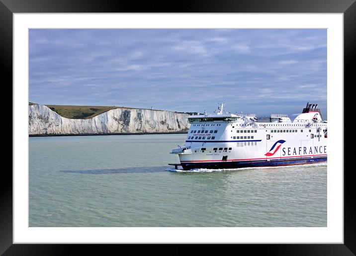 White Cliffs of Dover and Seafrance Ferry Boat Framed Mounted Print by Arterra 
