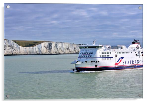White Cliffs of Dover and Seafrance Ferry Boat Acrylic by Arterra 