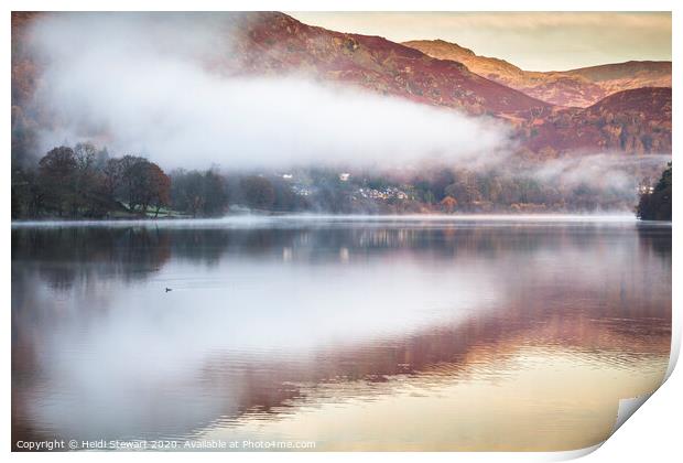 Early Morning Mist over Grasmere Lake Print by Heidi Stewart