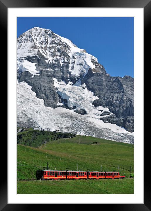 Mönch and Red Jungfrau Railways Train, Switzerland Framed Mounted Print by Arterra 
