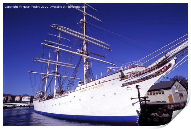 The Sail Training Ship Statsraad Lehmkuhl, in Bergen, Norway Print by Navin Mistry