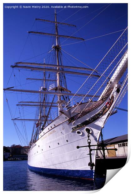 The Sail Training Ship Statsraad Lehmkuhl, in Bergen, Norway Print by Navin Mistry