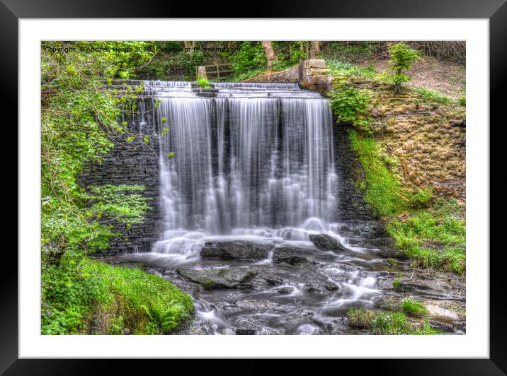 Bollington waterfall  Framed Mounted Print by Andrew Heaps