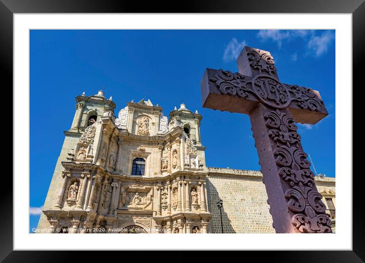 Stone Cross Basilica Our Lady Solitude Facade Church Oaxaca Mexico Framed Mounted Print by William Perry