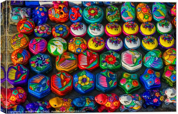 Colorful Small Ceramic Boxes Frogs Oaxaca Mexico Canvas Print by William Perry