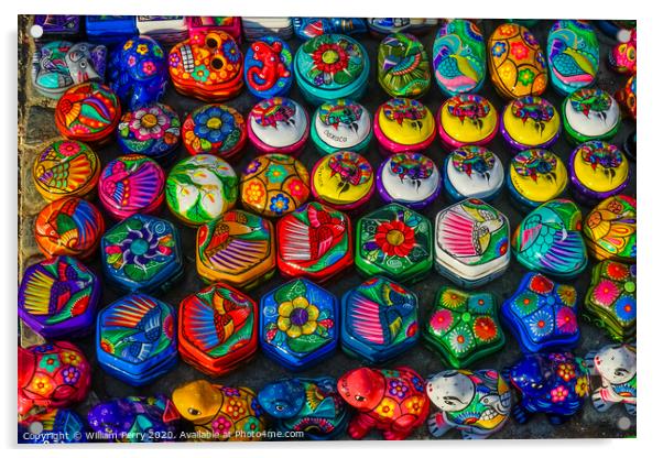 Colorful Small Ceramic Boxes Frogs Oaxaca Mexico Acrylic by William Perry