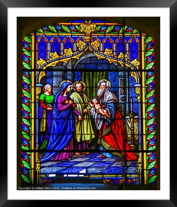Jesus Stained Glass Basilica Our Lady Solitude Church Oaxaca Mexico Framed Mounted Print by William Perry