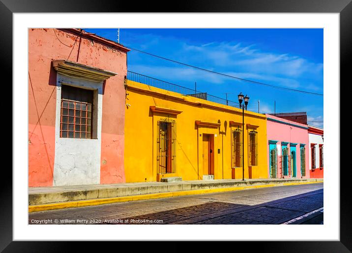 Colorful Mexican Orange Red Yellow Street Oaxaca Juarez Mexico Framed Mounted Print by William Perry