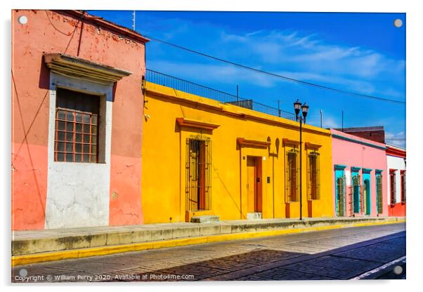 Colorful Mexican Orange Red Yellow Street Oaxaca Juarez Mexico Acrylic by William Perry