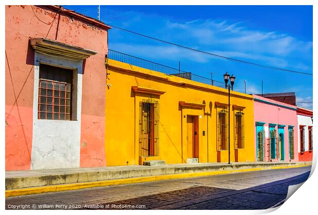 Colorful Mexican Orange Red Yellow Street Oaxaca Juarez Mexico Print by William Perry
