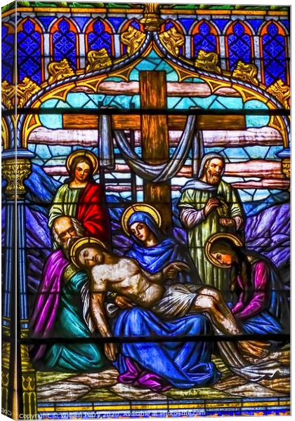 Pieta Stained Glass Basilica Our Lady Solitude Church Oaxaca Mexico Canvas Print by William Perry