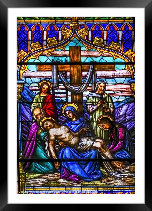 Pieta Stained Glass Basilica Our Lady Solitude Church Oaxaca Mexico Framed Mounted Print by William Perry