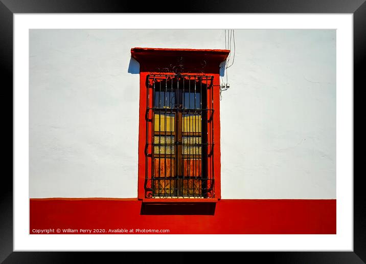 Colorful Mexican Red White Building Street Oaxaca Juarez Mexico Framed Mounted Print by William Perry