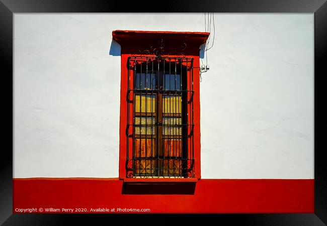 Colorful Mexican Red White Building Street Oaxaca Juarez Mexico Framed Print by William Perry
