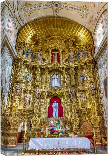 Golden Altarpiece Creche San Felipe Neri Church Oaxaca Mexico Canvas Print by William Perry