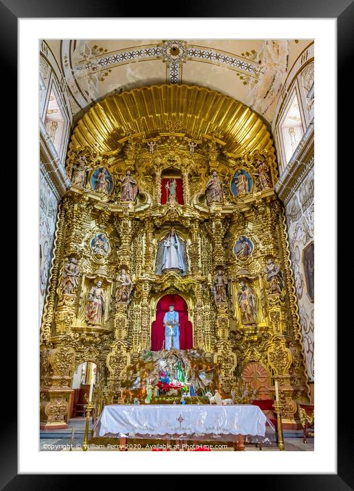 Golden Altarpiece Creche San Felipe Neri Church Oaxaca Mexico Framed Mounted Print by William Perry