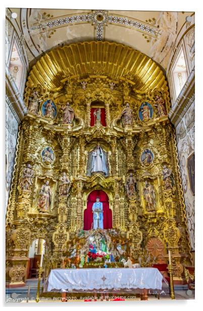 Golden Altarpiece Creche San Felipe Neri Church Oaxaca Mexico Acrylic by William Perry