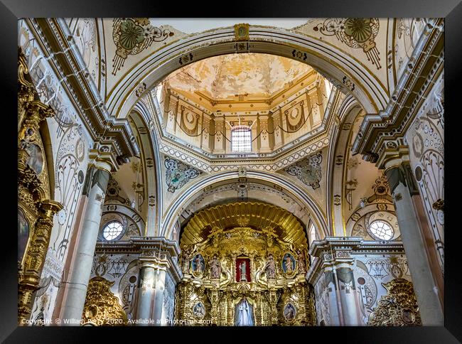 Golden Altarpiece Dome San Felipe Neri Church Oaxaca Mexico Framed Print by William Perry