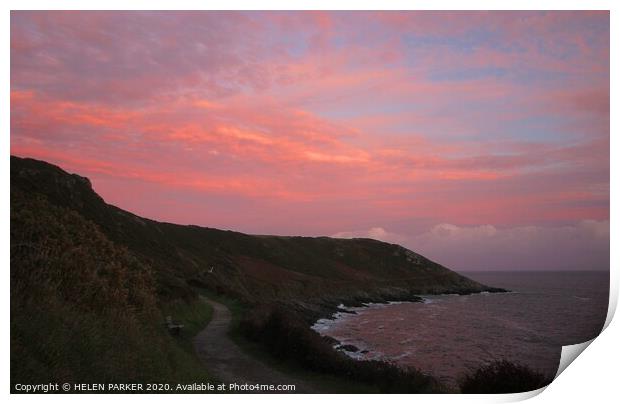 Caswell Bay Sunset Print by HELEN PARKER