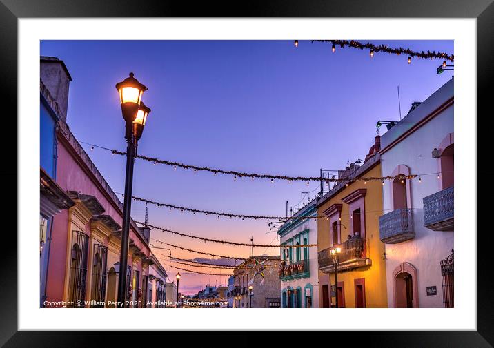 Colorful Mexican Illuminated Street Evening Oaxaca Mexico Framed Mounted Print by William Perry