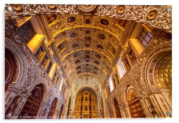 Ornate Ceiling Altar Santo Domingo de Guzman Church Oaxaca Mexico Acrylic by William Perry