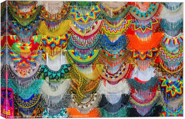 Colorful Mexican Bead Necklaces Handicrafts Oaxaca Juarez Mexico Canvas Print by William Perry