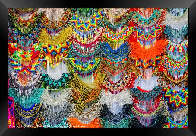 Colorful Mexican Bead Necklaces Handicrafts Oaxaca Juarez Mexico Framed Print by William Perry