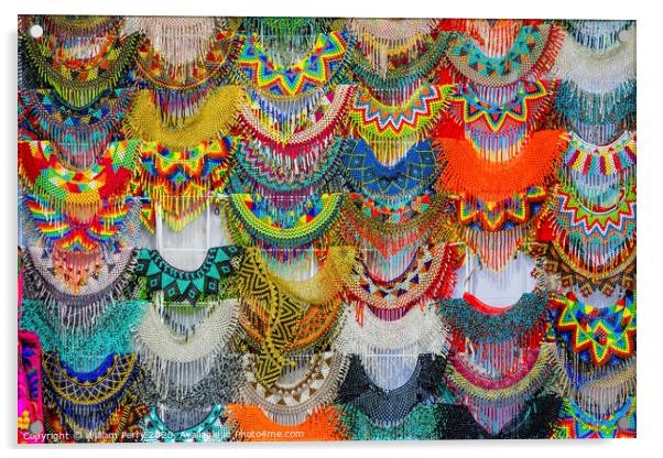 Colorful Mexican Bead Necklaces Handicrafts Oaxaca Juarez Mexico Acrylic by William Perry