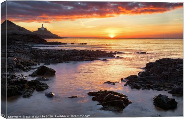 Mumbles Lighthouse, Bracelet Bay Canvas Print by Dan Santillo