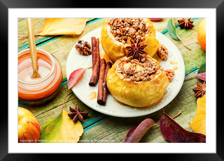 Baked apples with caramel sauce Framed Mounted Print by Mykola Lunov Mykola