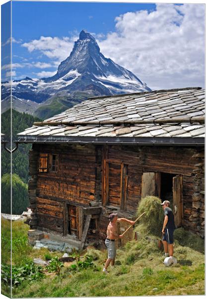 Granary and the Matterhorn in Valais, Switzerland Canvas Print by Arterra 