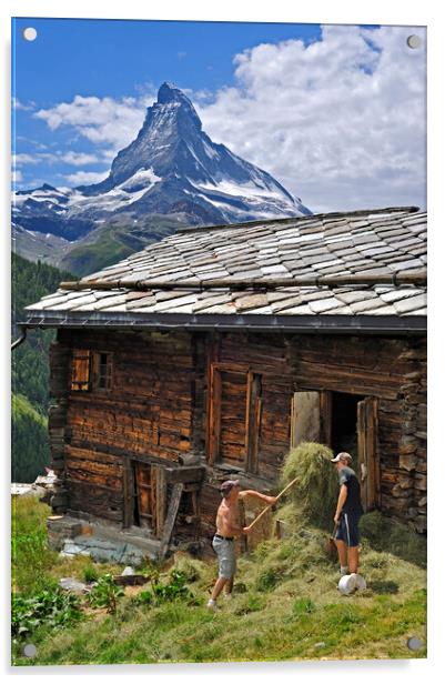 Granary and the Matterhorn in Valais, Switzerland Acrylic by Arterra 