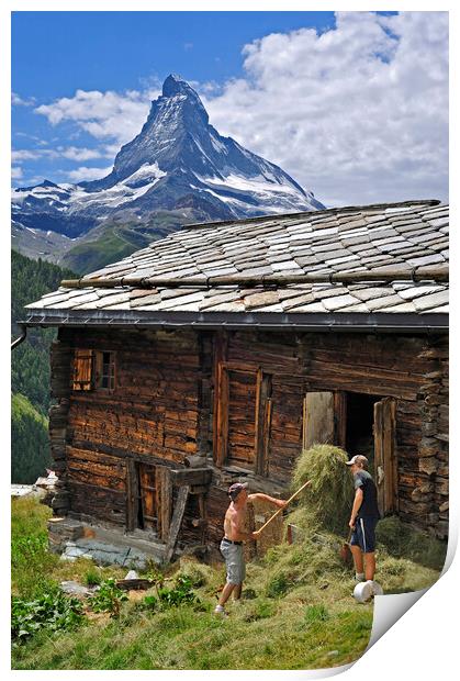 Granary and the Matterhorn in Valais, Switzerland Print by Arterra 