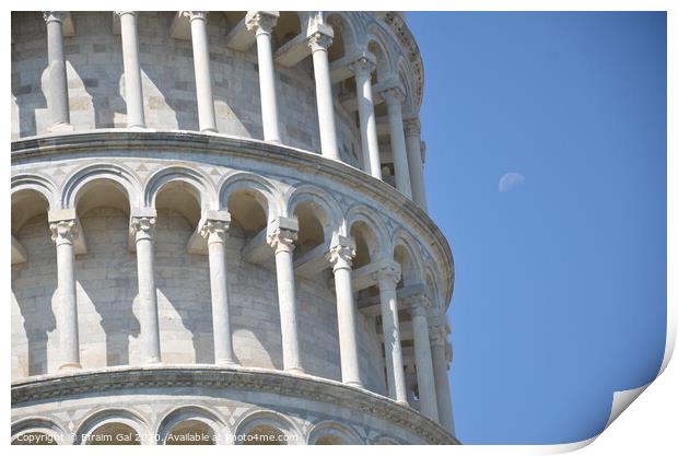 Leaning tower of Pisa and a half Moon Print by Efraim Gal
