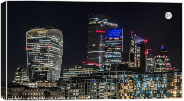 The City of London Skyline at Night  Canvas Print by Adrian Rowley