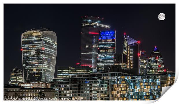 The City of London Skyline at Night  Print by Adrian Rowley