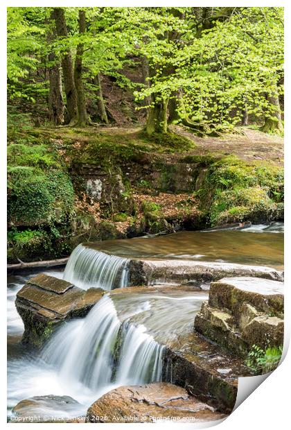 Waterfall on the Taff Fechan River Central Brecon  Print by Nick Jenkins