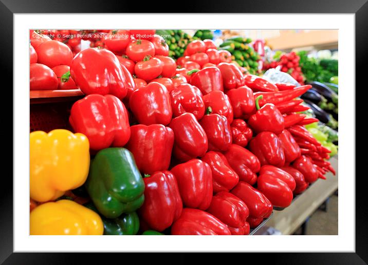 Multicolored sweet peppers, tomatoes, cucumbers, eggplants and other vegetables sold on the market Framed Mounted Print by Sergii Petruk